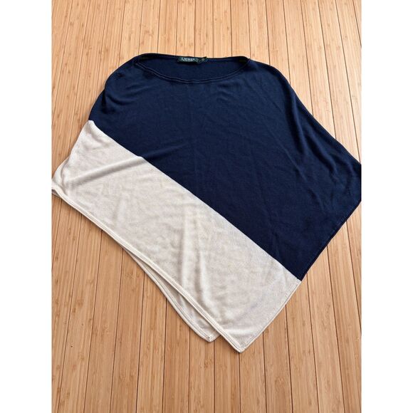 Lauren Ralph Lauren Tops - Lauren Ralph Lauren Navy Blue & Cream Asymmetrical Colorblock Poncho – L/XL
